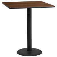 Flash Furniture XU-WALTB-3636-TR24B-GG 36" Square Walnut Laminate Table Top with 24" Round Bar Height Table Base